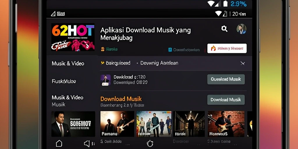 Antarmuka aplikasi 62HOT yang sederhana untuk Download Musik.