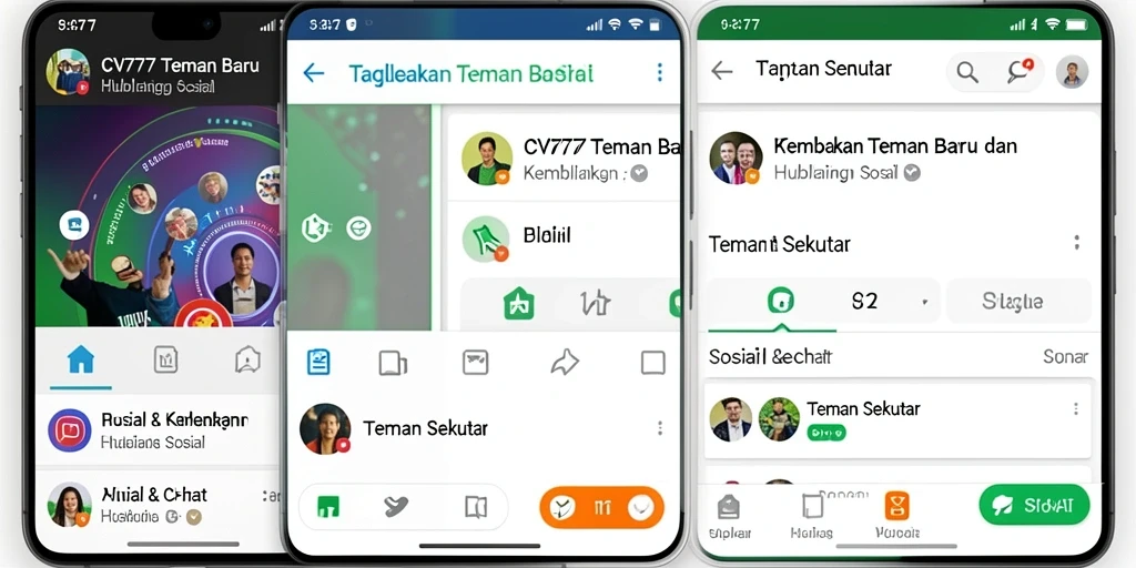 Antarmuka aplikasi CV777 dengan fitur Teman Sekitar yang menarik.