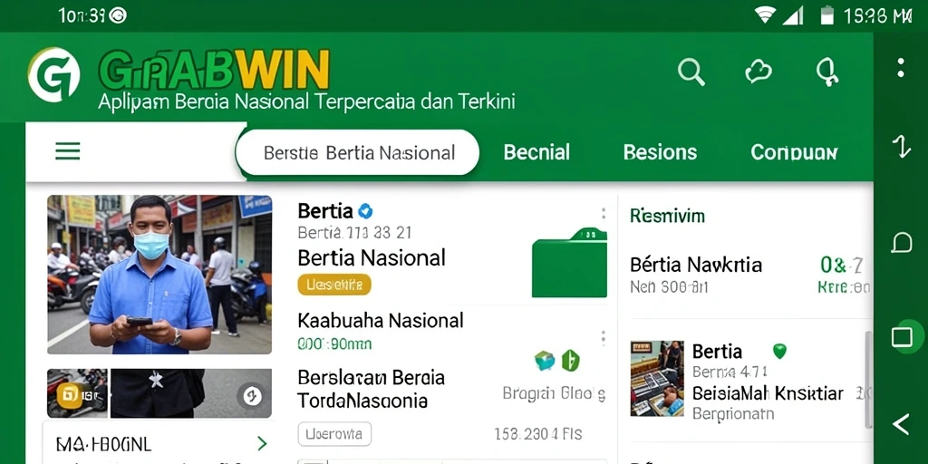 Tampilan antarmuka aplikasi GRABWIN dengan berita nasional terkini.