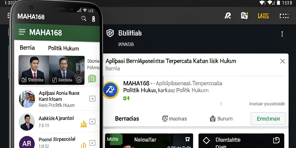 Antarmuka MAHA168 menampilkan berita politik hukum dengan jelas dan menarik.