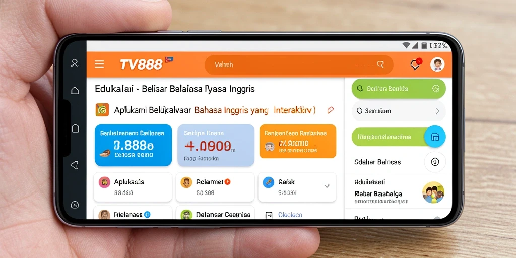 Antarmuka aplikasi TV888 yang menarik dan mudah digunakan untuk belajar bahasa Inggris.